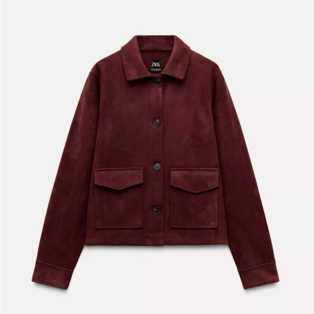 Zara Women's Faux Suede Burgundy Red Utility Jacket